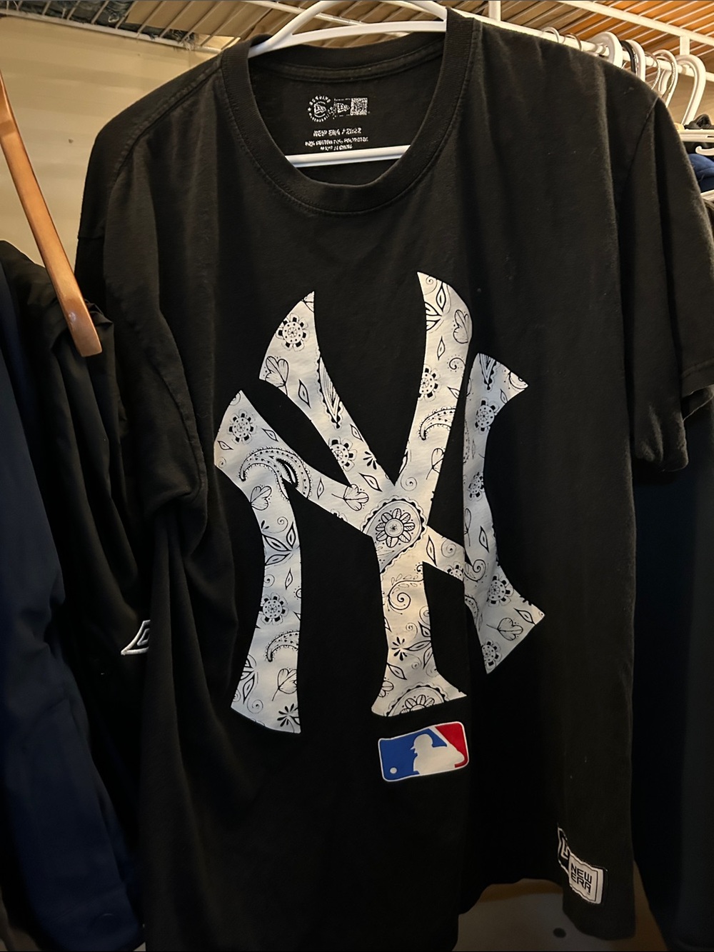 New Era Black Short Sleeve Tee with White Paisley NY Logo